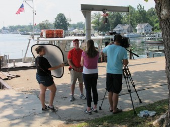 Dr. Jeff Reutter tells us all about harmful algal blooms on Lake Erie in front of Stone Lab on South Bass Island. Credit: Jean O’Malley