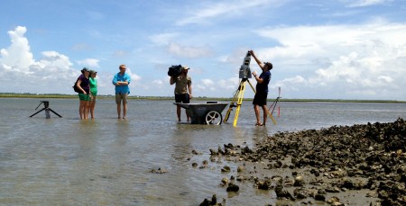 Scientists with UNC Chapel Hill use laser scanners to determine the best location for future reefs.  Photo by David Huppert