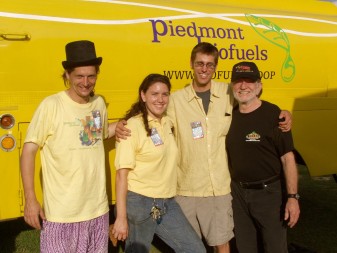 Piedmont Biofuels co-founders with Willie Nelson.  Photo courtesy Tami Schwerin 