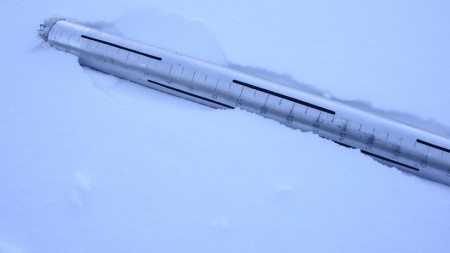 This specially-calibrated tube measures snow depth, weight and density. (Photo by Peter Stegen, Platte Basin Timelapse)