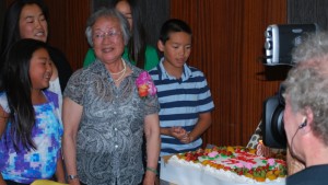 Helen Hong’s family celebrated her 80th birthday with a banquet at Koi Palace restaurant in Daly City on Aug. 17. Her grandchildren Lauryn Horita, Nicole Horita, Emily Hong and Dylan Hong sang “Happy Birthday,” while KQED’s Blake McHugh filmed.