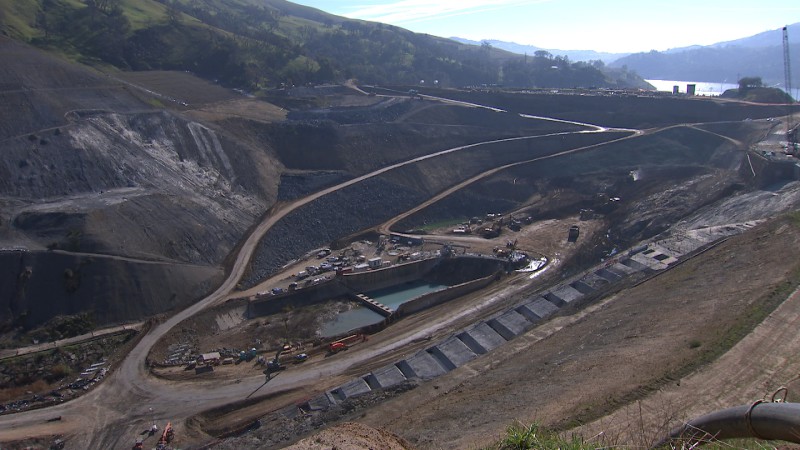 Ten million cubic yards of earth and rock will need to be excavated for the construction of the new Calaveras Dam, located at the Alameda-Santa Clara county line. Image by Owen Bissell for KQED Science