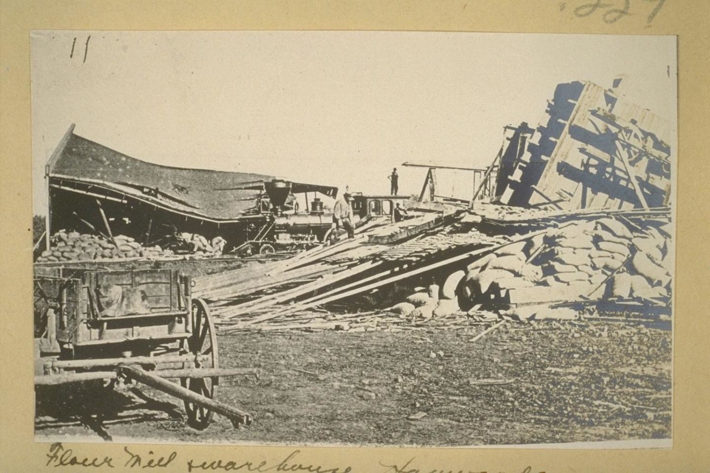 A flour mill destroyed by an earthquake on the Hayward Fault on October 21, 1868.