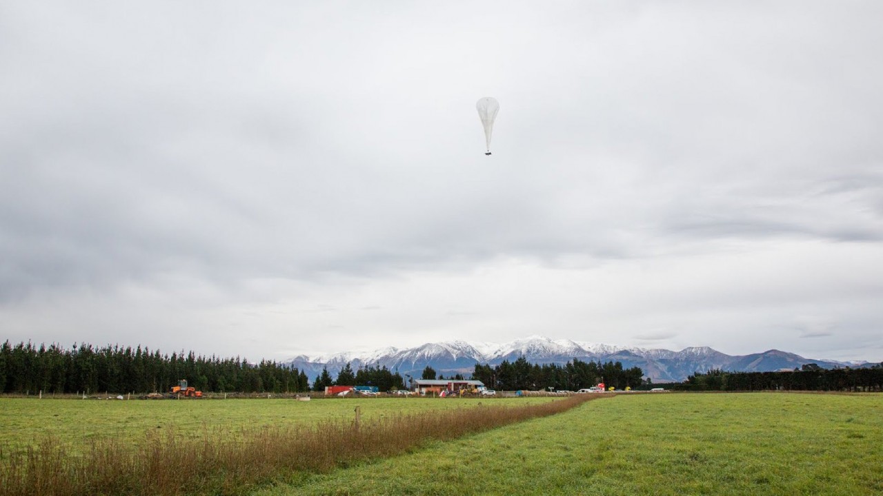 A Project Loon balloon flies over a farm in New Zealand as part of a test flight. (Courtesy: Google)