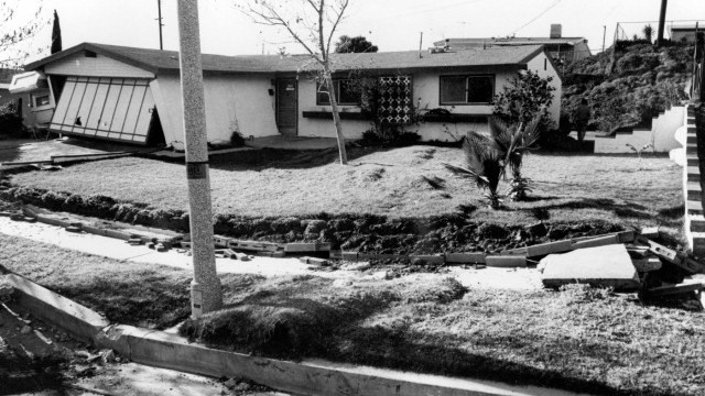 Surface ruptures, known as surface faulting, from the Sylmar earthquake in 1971 damaged this home in San Fernando. (Photo: U.S. Geological Survey)