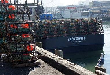 California crab boats are now limited to 500 crab traps or less. (Lauren Sommer/KQED)