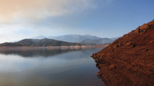 Low water levels at Shasta Lake this year (Molly Samuel/KQED)