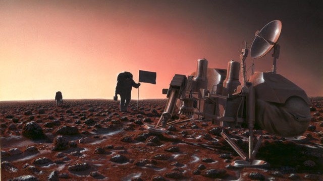 Future astronauts explore the Red Planet. Credit/ NASA