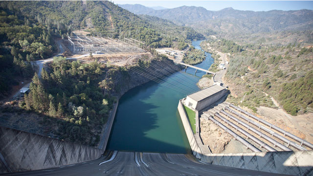 Shasta Dam generates hydropower, controls floods and provides water to the Central Valley Project. (Deborah Svoboda/KQED)
