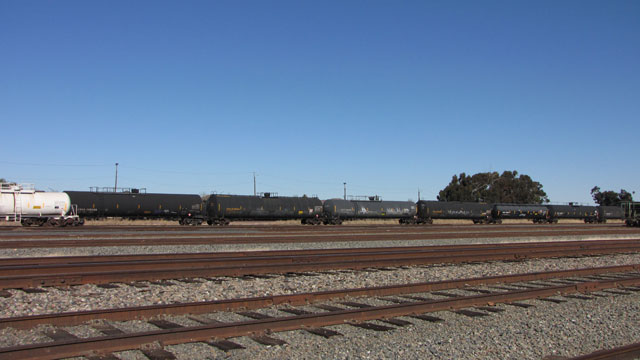 Tank cars on the tracks in Pittsburg. (Molly Samuel/KQED)