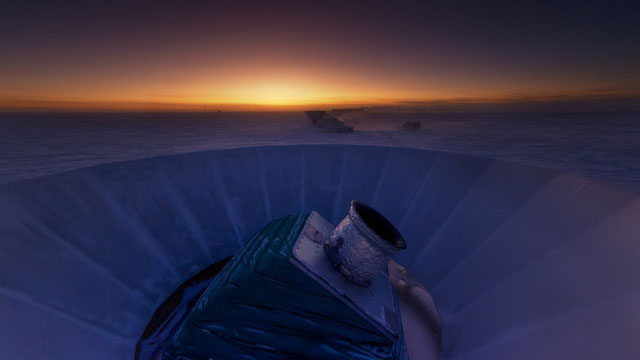The BICEP2 telescope at twilight in the South Pole. (Steffen Richter) 