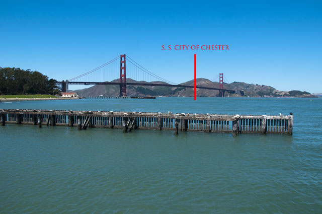 The shipwreck lies on the floor of the Bay near the Golden Gate Bridge. (Robert V. Schwemmer/NOAA-National Marine Sanctuaries)
