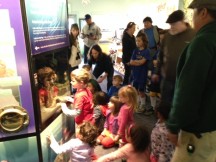 Families get a close look at bay creatures in Crab Cove's aquariums and learn about their habits and habitats during the fish feeding program.