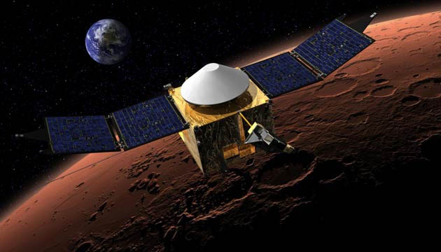 Artist concept of NASA's MAVEN spacecraft. (NASA)