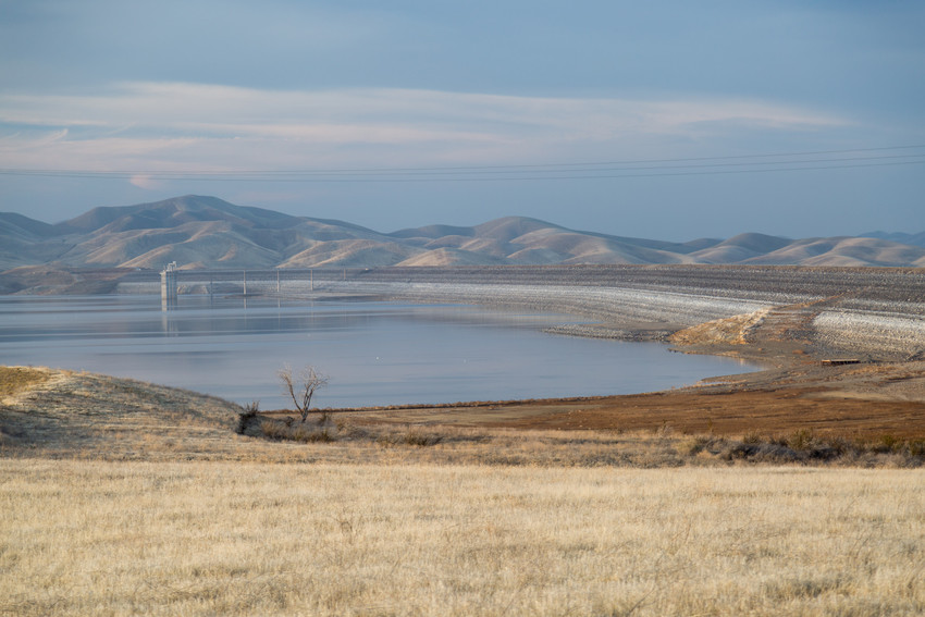 At the end of the water year, San Luis Reservoir is at less than a quarter of its capacity. (Josh Cassidy/KQED) 