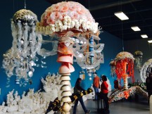These musical jellies were made from plastic trash collected off the beach, part of the "Washed Ashore" exhibit.