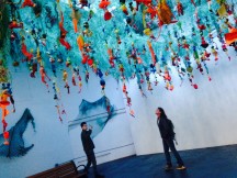 Representing the Pacific Gyre, the suspended ceiling of plastic trash floats over the heads of viewers at "Washed Ashore."