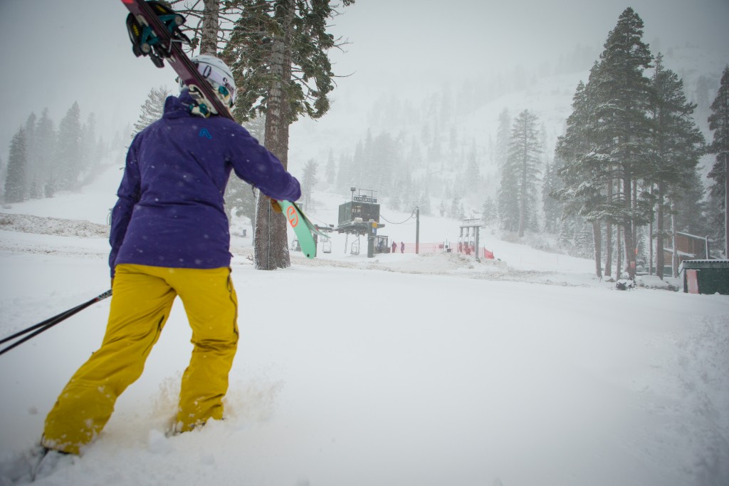 A skier at Alpine Meadows Ski Resort on Friday  after a Bay Area storm left more than a foot of snow in parts of the Sierra Nevada. (Jeff Engerbretson/Squaw Valley Alpine Meadows)