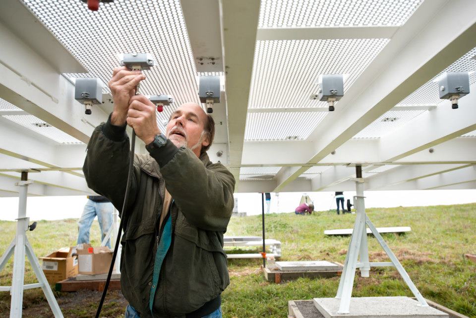 National Oceanic and Atmospheric Administration (NOAA) electronics engineer Tom Ayers conducting an atmospheric river observation at the Bodega Marine Laboratory in Bodega Bay, CA, on March 19, 2013.