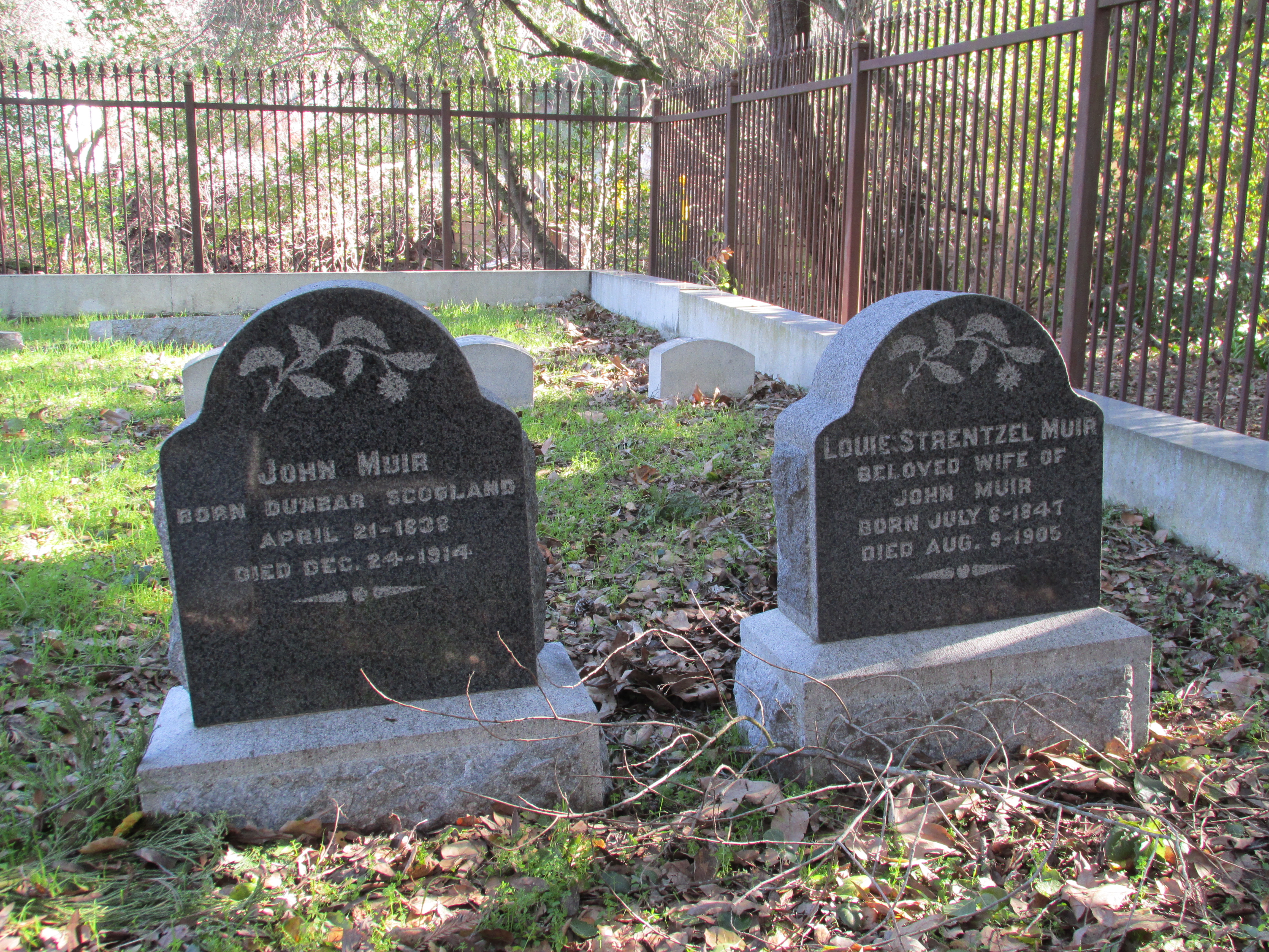 The tombstones of John and Louie Muir. (Ortega-Welch/KQED)