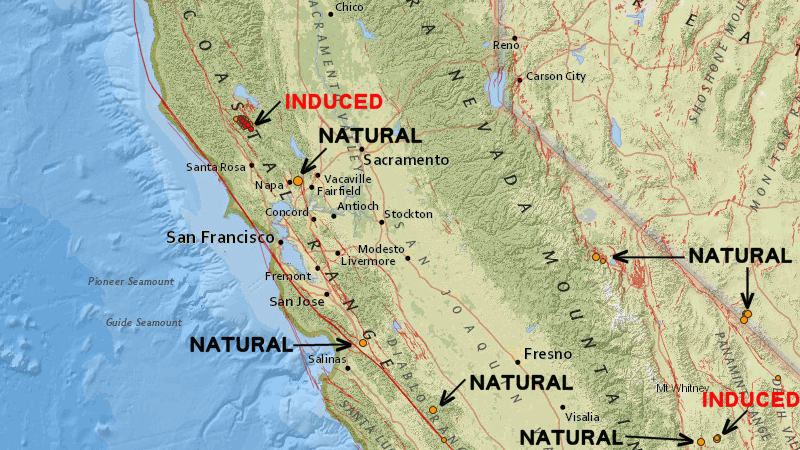 Induced and natural earthqaukes in Calif