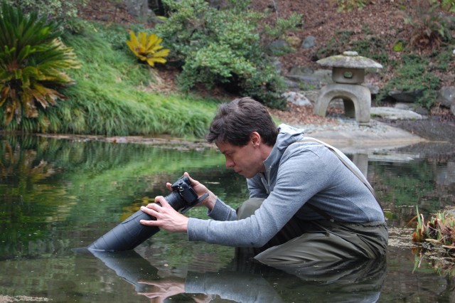 Cameraman Josh Cassidy gets a peek below the pond's peaceful surface