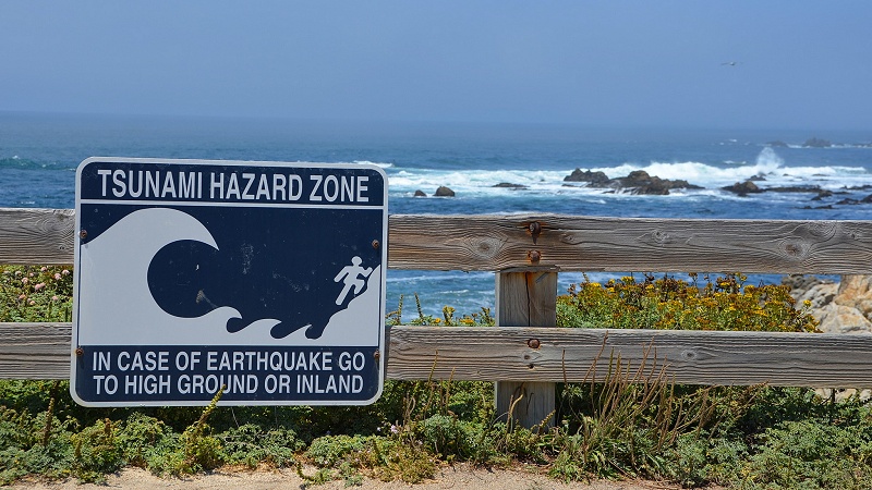 Tsunami hazard zone sign, Pebble Beach