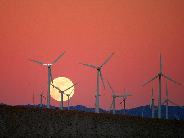 Moon Rise behind the San Gorgonio Pass Wind Farm, 2009. (Chuck Coker/Flickr)
