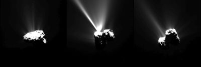 Series of images captured by ESA's Rosetta spacecraft showing gas jets emerging from comet Churyumov-Gerasimenko as it approached the sun.