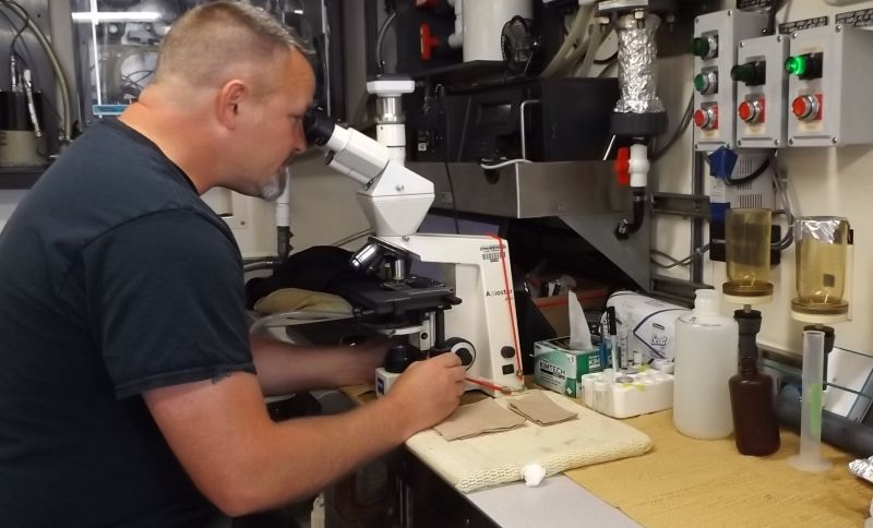 Research analyst Anthony Odell is studying the massive toxic algae bloom in the Pacific Ocean this summer, aboard the Bell M. Shimada, a NOAA research ship. 