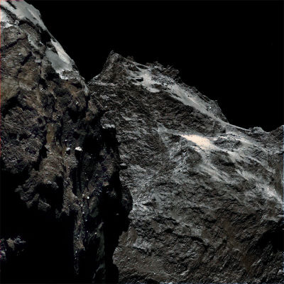 Image of the surface of comet 67P/Churyumov-Gerasimenko from a distance of 62 miles.