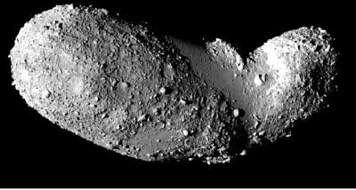 Asteroid Itokawa as imaged by the Hayabusa spacecraft. 
