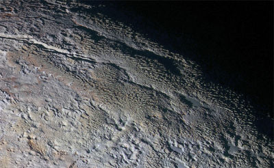 A bizarre and unexplained surface terrain on Pluto dubbed "snake-skin."