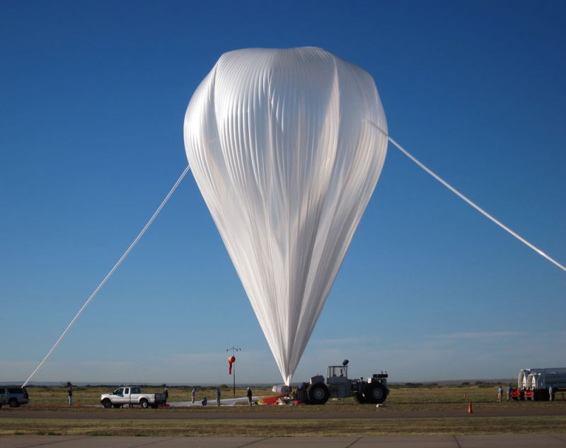 A balloon is inflated with helium, to carry E-MIST and its bacteria 23 miles up to the stratosphere.