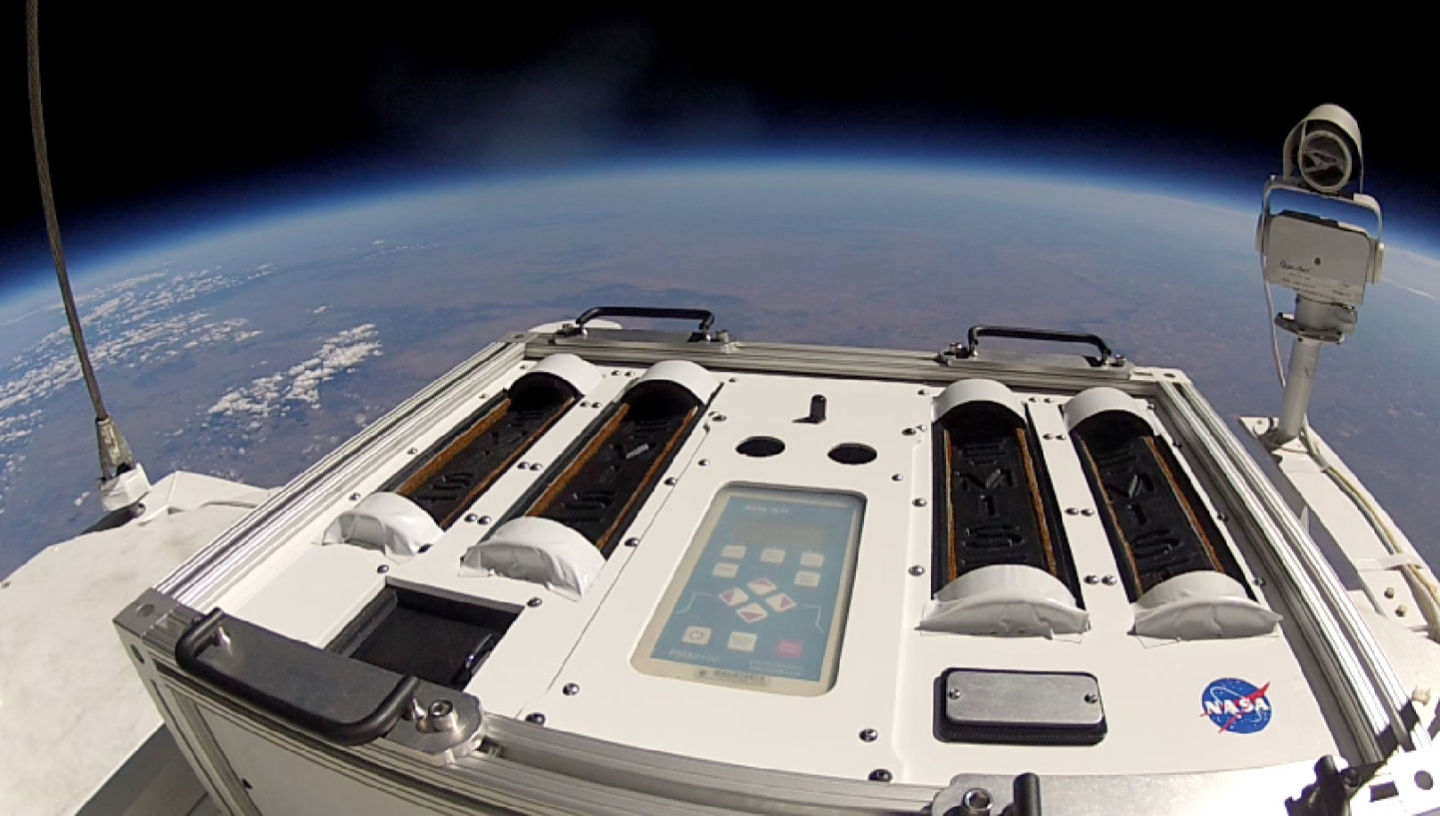 Bacteria inside four canisters on NASA's E-MIST mission are exposed to the stratosphere.