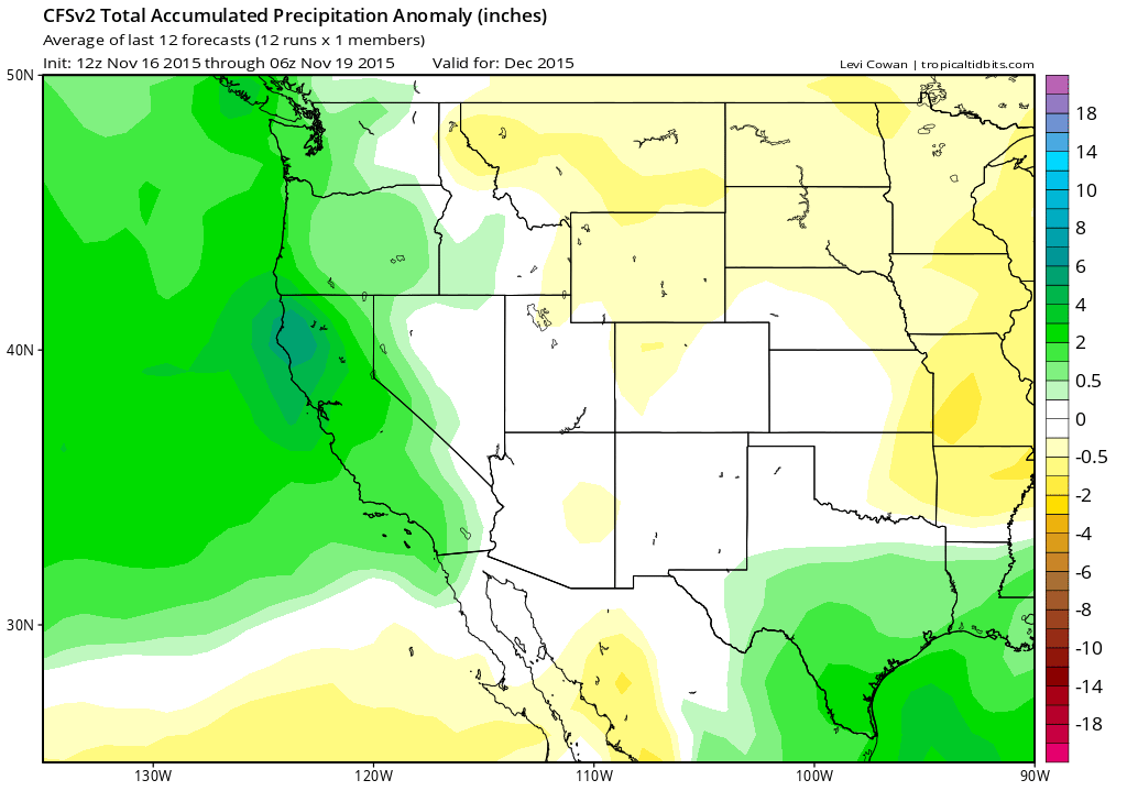 Animation of seasonal precipitation forecast by CFS. All of California is likely to be very wet during December-March. 