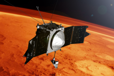 NASA's MAVEN spacecraft exploring the upper atmosphere of Mars. 