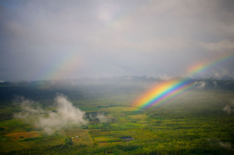 Supernumerary rainbow: Extra supernumerary arches appear on the underside of this rainbow near Hilo, Hawaii.
