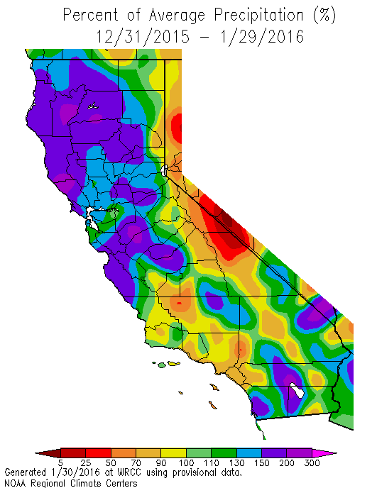 While nearly all of California is expected to be above average in terms of season-to-date precipitation after this weekend’s Southern California storm, only the northern 2/3 of the state is above average for the full season to date.