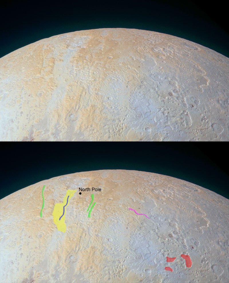 Pluto's ancient frozen canyons of its North Polar region. 