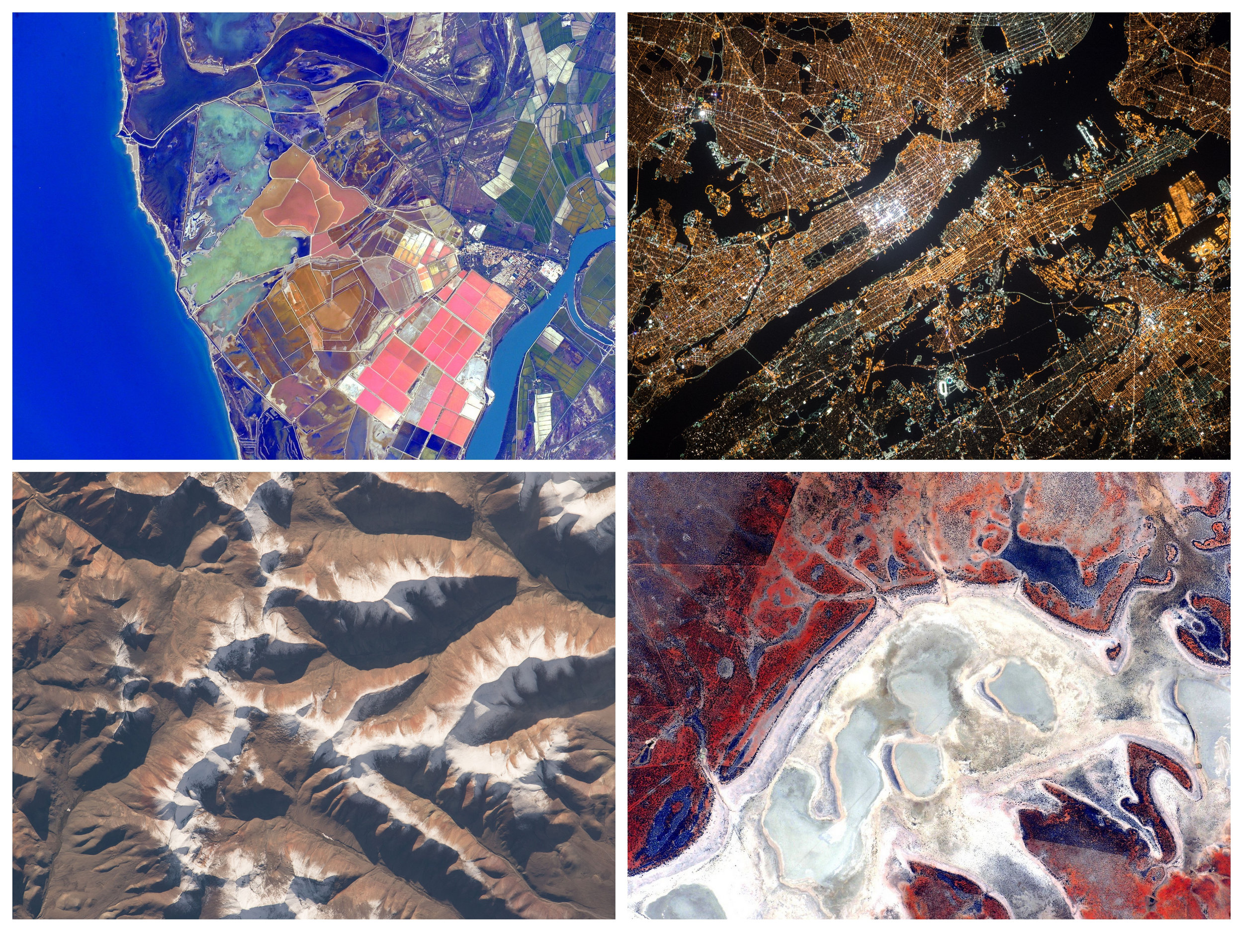 (From top left, clockwise) The coast of Spain; New York City; Australia; the Himalayas. 