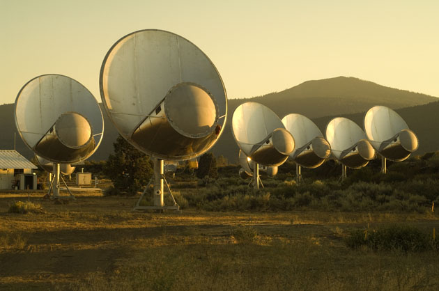 Radio telescope dishes of the Allen Telescope Array at the Hat Creek Radio Observatory 290 miles northeast of San Francisco