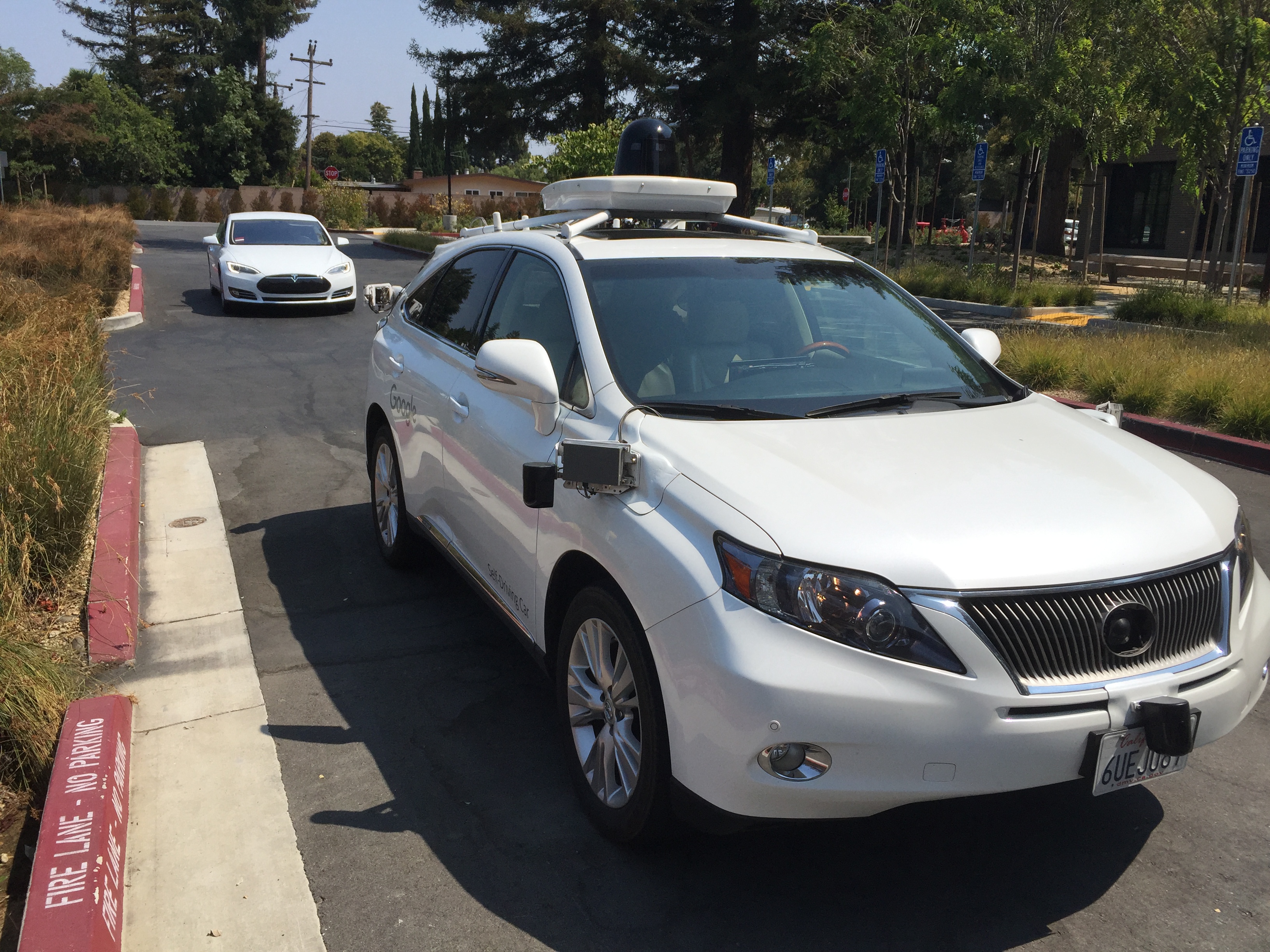 Google has more than fifty experimental self-driving cars on the road. About half are like this one – a modified Lexus RH450H – while the rest are small prototype test vehicles that don’t have steering wheels.