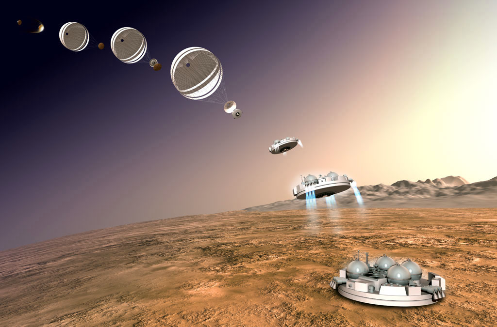 Artist depiction of the planned landing sequence of the Schiaparelli lander. 