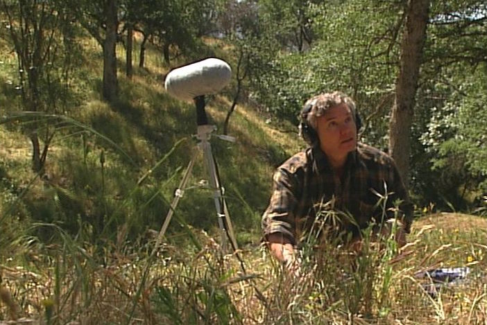Bernie Krause recording soundscapes at Sycamore Springs, Sequoia-Kings Canyon National Park.