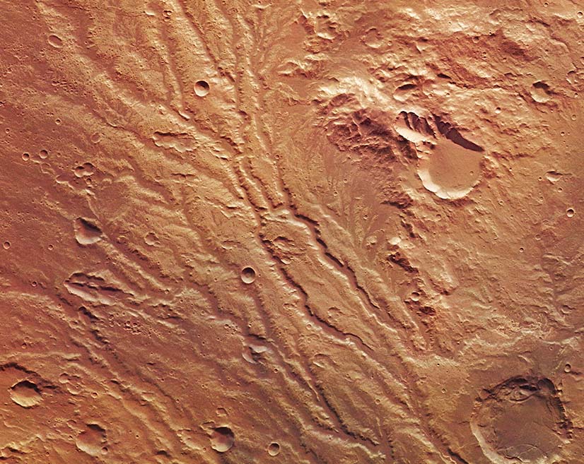 Image of an ancient flood drainage system on Mars captured by Europe's Mars Express orbiter.