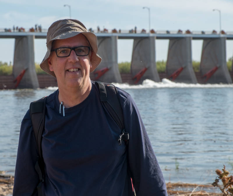 John Fleck at Morelos Dam, at start of pulse flow.