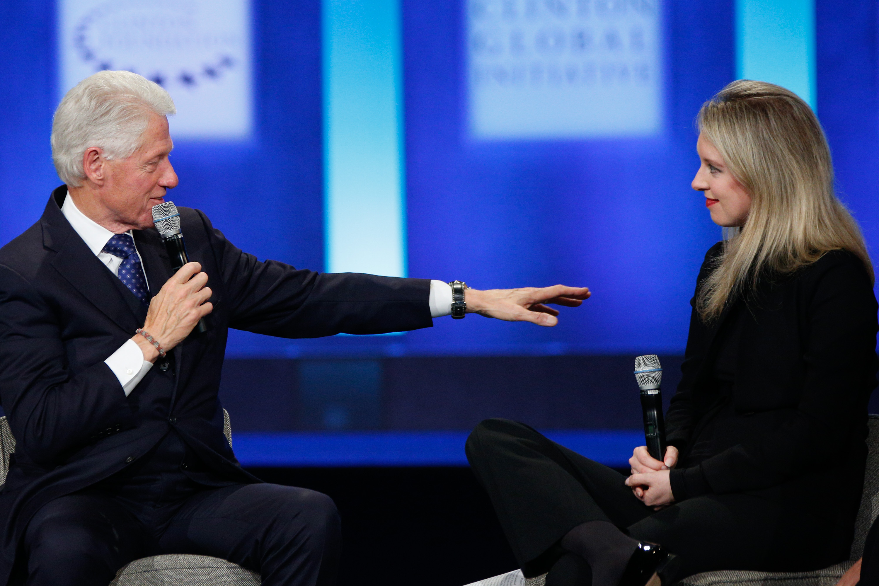 Bill Clinton and Theranos CEO Elizabeth Holmes during closing session of Clinton Global Initiative on Sept. 29, 2015 in New York City. Not long after, it all went wrong for Holmes and her company.