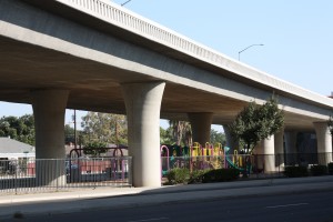 Children's park located under a freeway in Fresno.  (Photo: Sasha Khokha)