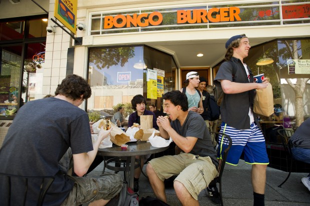 Scott Sowko, a sophomore at Berkeley High School, leaves Bongo Burger after lunching off-campus. School officials say one-tenth of the students take advantage of the healthy lunch served in the school cafeteria. (Noah Berger/Center for Investigative Reporting)